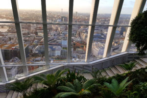 Sky Garden plants and view across St Paul's Cathedral London